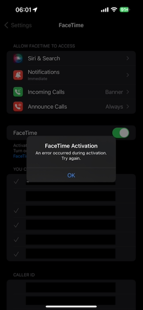 Turning FaceTime off and on again