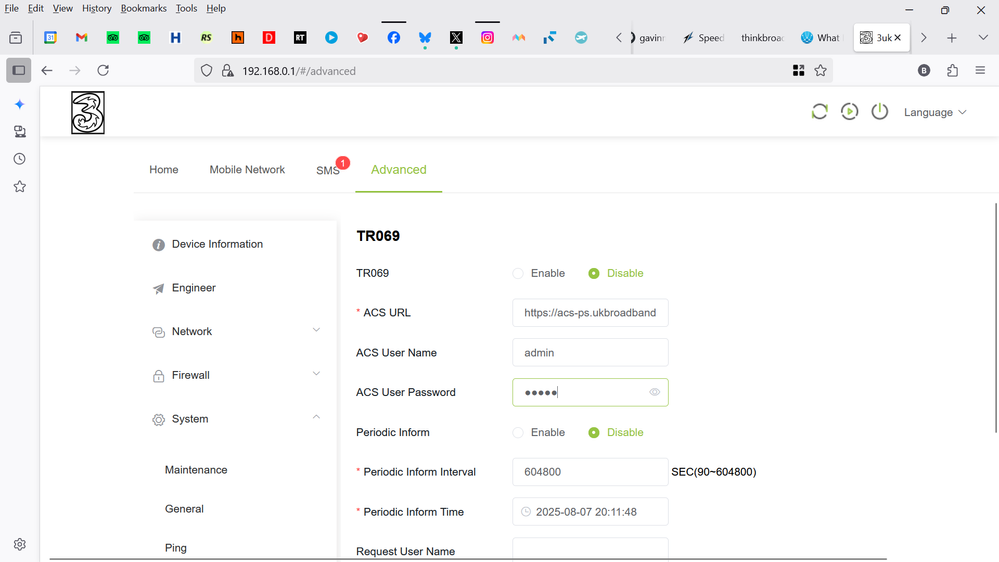 TR069 service and peridic inform disabled