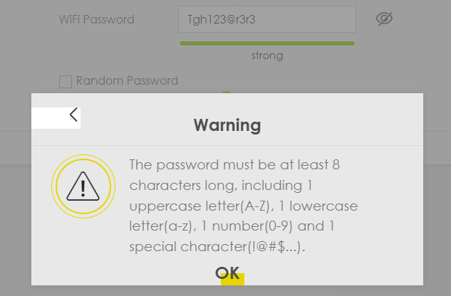character restrictions that haven't been applied to default password